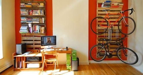 DIY Shipping Pallet Bookshelf and Bike Rack Looks Quick and Easy