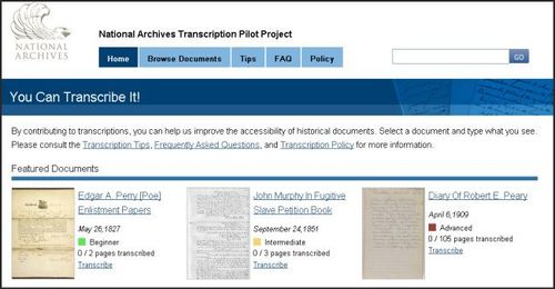 Introducing the National Archives Transcription Pilot Project!