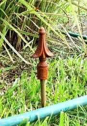 4 Wrought Iron Hose Guards w/ Cast Iron Finial to Guide Your Garden Water Hose