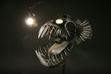 Terrifying Deep Sea Angler Lamp Made from Recycled Objects