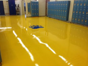 Custom epoxy floor in a locker room
