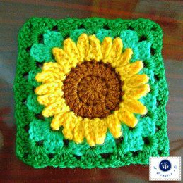 crochet sunflower granny square, crochet flower square,crochet sunflower