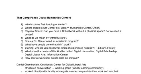 That Camp Panel: Digital Humanities Centers