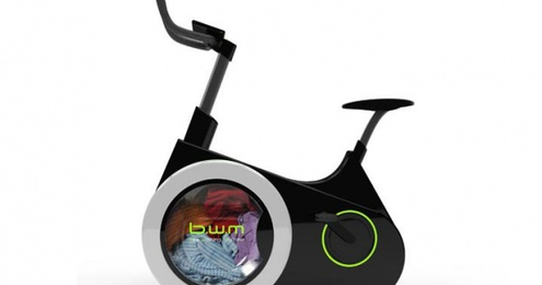 Clean burn: This stationary bike powers a washing machine in its wheel