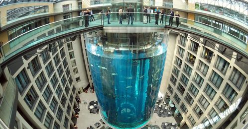 This aquarium is 82 feet high and has an elevator inside it
