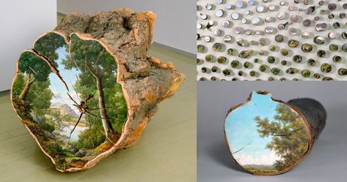 Landscapes Painted on the Surfaces of Cut Logs by Alison Moritsugu