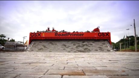 VIDEO: The RoadPrinter builds brick roads as if it were unrolling carpet
