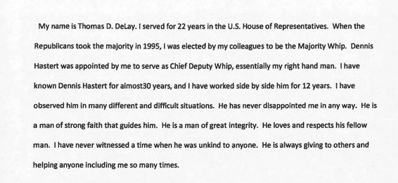 Leading Republicans send letters in support of Dennis Hastert, pedophile