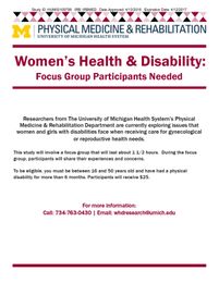 Focus Group Seeks to Recruit Women with Motor Impairments