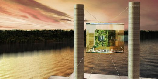 This artist imagined a floating glass restaurant that would hover above a river