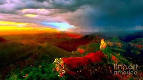 Sunset Imperial Peak North Grand Canyon Panorama by Bob and Nadine Johnston