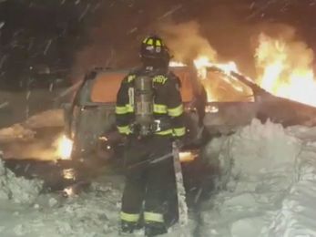 How can navigating snow banks cause a car fire?