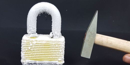 What Smashing a Lock Frozen in Liquid Nitrogen Looks Like
