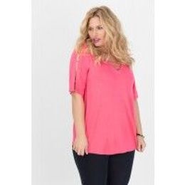 V-Neck Tee with Lattice Detail