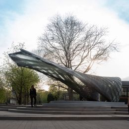 Drones and robots weave carbon-fibre pavilion based on moth webs