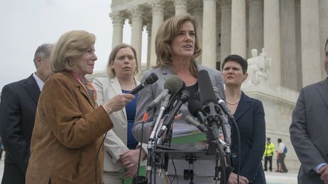 Holly Hollman reacts to arguments in the Trinity Lutheran Church case