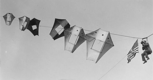 In World War I, man-lifting kites were developed for aerial reconnaissance