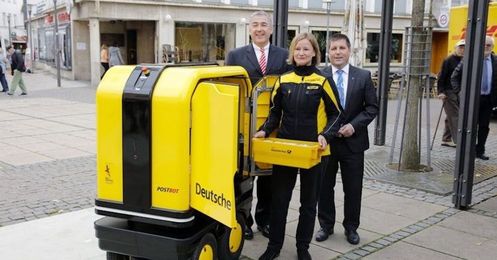 DHL's mail robot carries heavy loads and frees up the hands of delivery workers