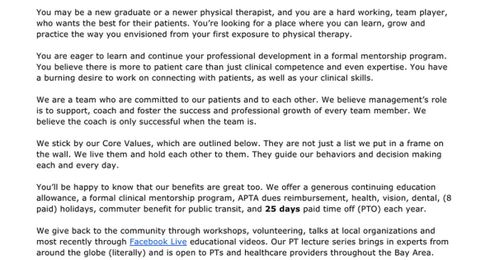 Junior Physical Therapist Role Scorecard