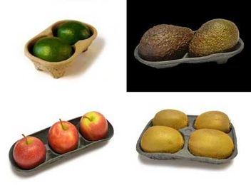 Transport trays and pots made from recycled paper 