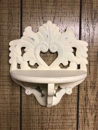 Pair White Resin Carved Wood Look Wall Shelf Decor! Shabby Chic Look 10” X 11”