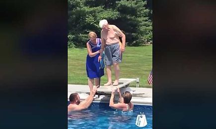 Awwww! Great-Grandpa Shows Grandkid How To Jump Off Diving Board