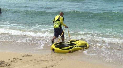 Firefighters test battery-powered body board for ocean rescues