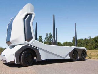 This autonomous logging truck is a cross between a big rig and a Stormtrooper