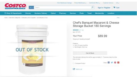 20-year shelf life of Costco mac and cheese sells out