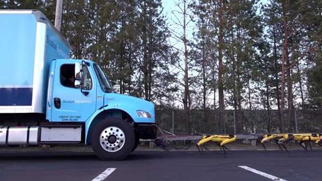 Watch 10 SpotMini Robots Haul a Truck