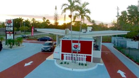 These drive-thru convenience stores are made out of recycled shipping containers