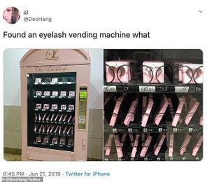 Pink vending machine dispenses false eyelashes!
