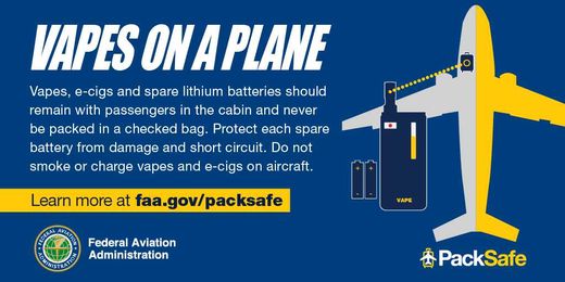 When traveling with your vape or e-cig on a plane, do it safely: vapes