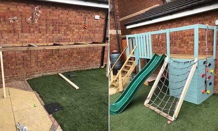 Handy dad creates outdoor playhouse using wood pallets for £300
