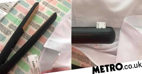 Mum quickly attaches labels to school uniform using hair straighteners