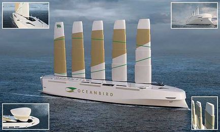 Oceanbird's 260-ft high sails reduce cargo shipping emissions by 90% 