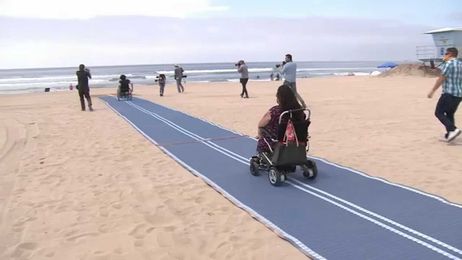 Special mat installed at Huntington Beach, providing better access to visitors using wheelchairs